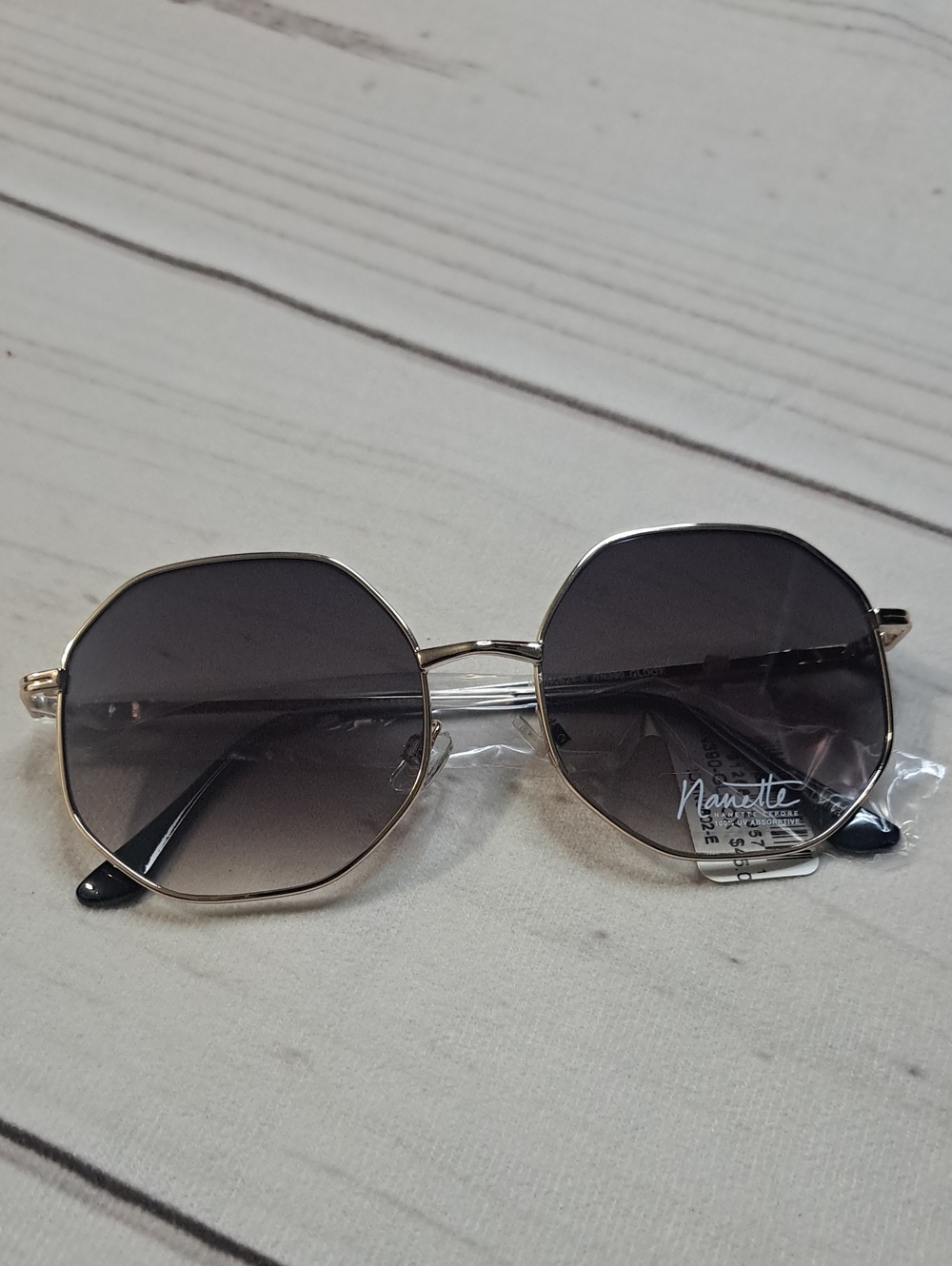 Nannette Lepore Gold Tone Frame Dark Gray Octagon Sunglasses NO CASE